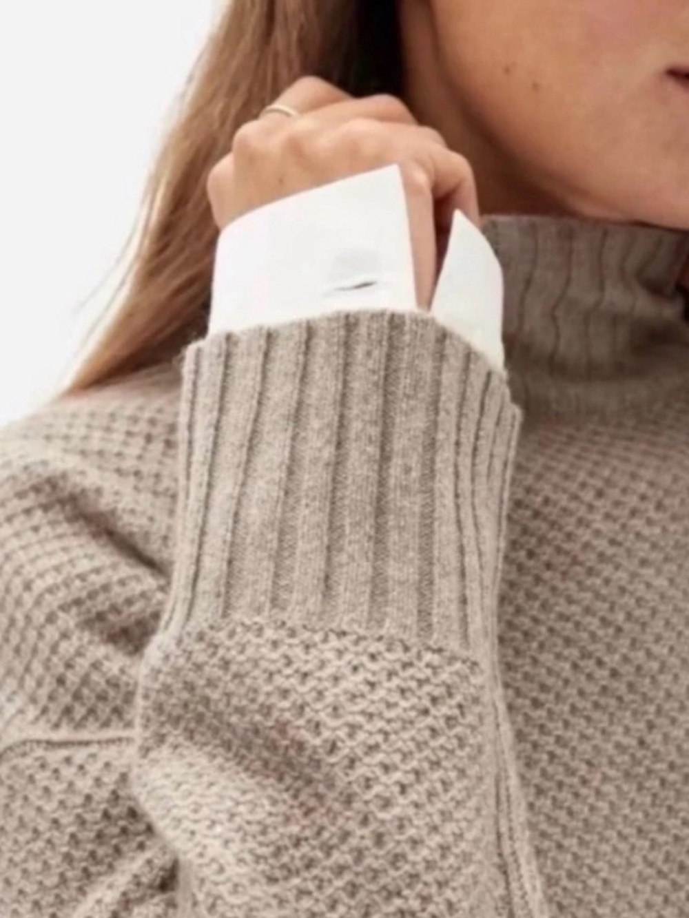 Everlane Waffle Knit Cashmere Sweater | Small | Cozy Taupe Mock Neck
